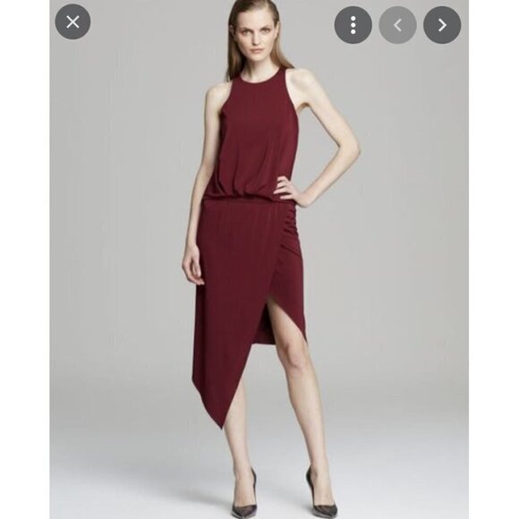 Elizabeth and James Dark Red Asymmetric Rowan Keyhole Back Midi Dress Size XS - Picture 1 of 17